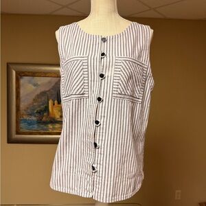 Sleeveless Striped Button-Front Tank Top in Blue and White